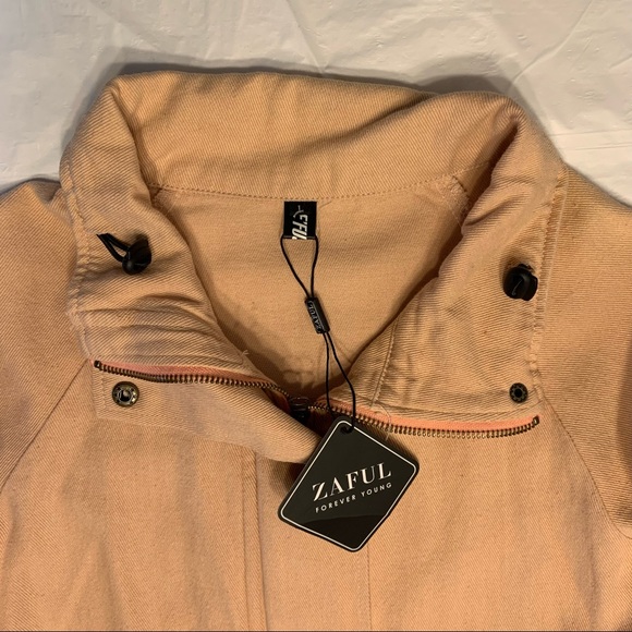 🆕 NWT Zaful zip up/snap peach canvas flight jacket commanding officer patch - Picture 4 of 12